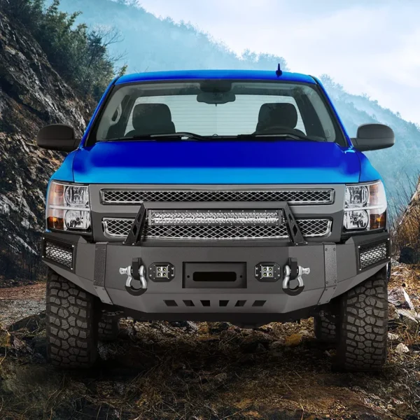 ECCPP Front Bumper Fit for 2007-2013 for Chevrolet Silverado 1500 Texture Black (with D-ring & LED Lights & Winch Plate) - Image 3