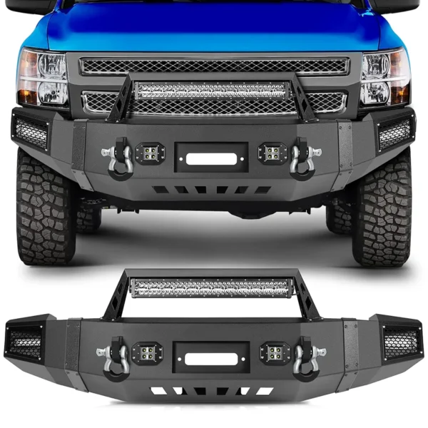 ECCPP Front Bumper Fit for 2007-2013 for Chevrolet Silverado 1500 Texture Black (with D-ring & LED Lights & Winch Plate) - Image 2