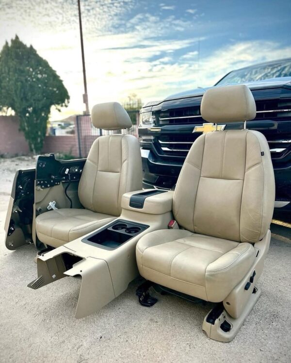 2007-2013 Chevy Silverado/GMC Sierra Tan Leather Interior Set Seats, Console & Door Panels - Image 2