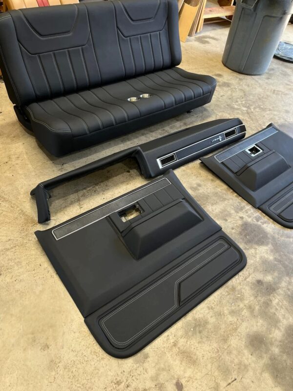 1980 Chevy C10 Bench Seat with Cup Holders + Matching Dash & Door Panels Custom Upholstered Interior Package - Image 2