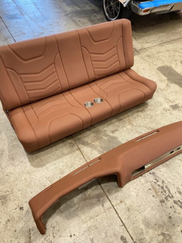 1980 Chevy C10 Bench Seat with Cup Holders + Matching Dash & Door Panels Custom Upholstered Interior Package - Image 4