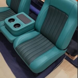 C10 Custom Green and Black Leather Interior Kit with Flip-Up Center Console & Mounting Brackets