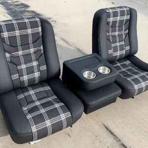 C10 Custom Black and White Leather Interior Kit with Flip-Up Center Console & Mounting Brackets