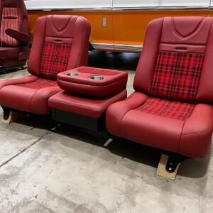 C10 Custom Burgundy Leather Interior Kit with Flip-Up Center Console & Mounting Brackets