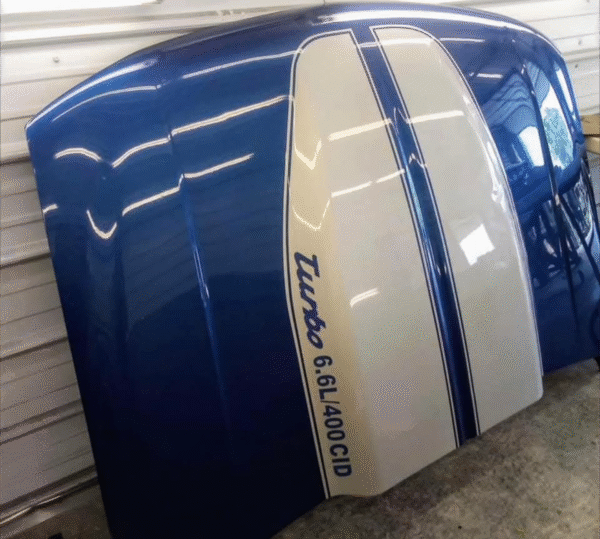 Custom 6.6L/400 CID Turbo Style Cowl Hood Blue & White- Performance Look