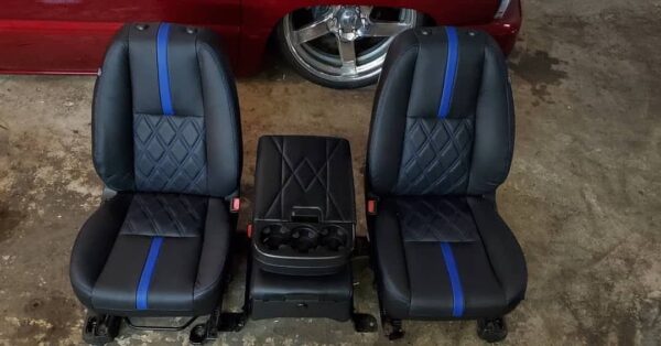 2007-2013 Chevy Silverado Black Leather Seats with Blue Stitching & Jumpseat