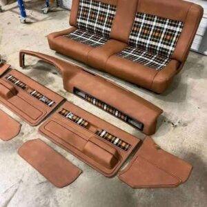 Custom Brown Vinyl Interior Kit with Plaid Inserts – 1973–1987 Chevrolet C10 / GMC Square Body